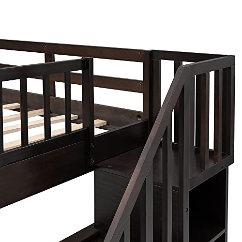 Ball & Cast Full Over Full Bunk Bed with Twin Size Trundle and Built in 4 Drawer,Wood Bunkbed w/Storage Ladder & Slat Support