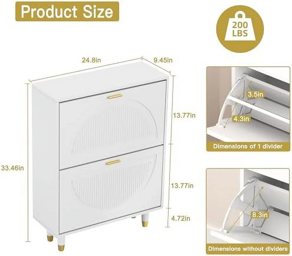 NLIBOOMLife Shoe Cabinet for Entryway Slim  Hidden Shoe  Cabinet White  Narrow Shoe Organizer with Doors  2 Flip Drawer Shoe Rack Cabinet with Doors