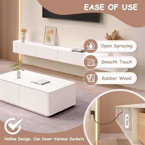 Modern Wall Mounted Entertainment Center, Floating TV Cabinet with Door for Living Room, Space-Saving TV Unit with Storage(White,140cm)