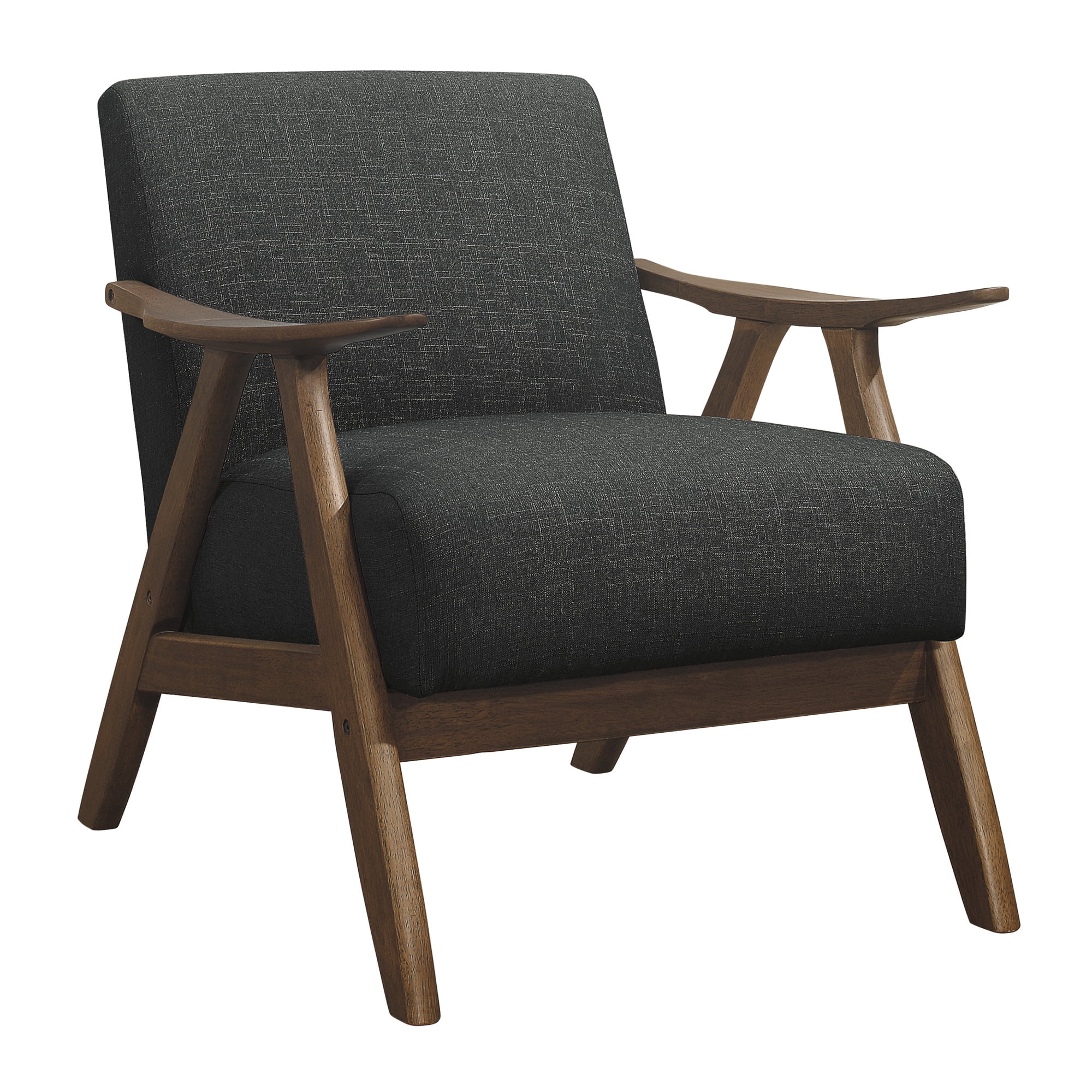 Modern Home Furniture Dark Gray Fabric Upholstered Accent Chair Cushion Back Seat Walnut Finish