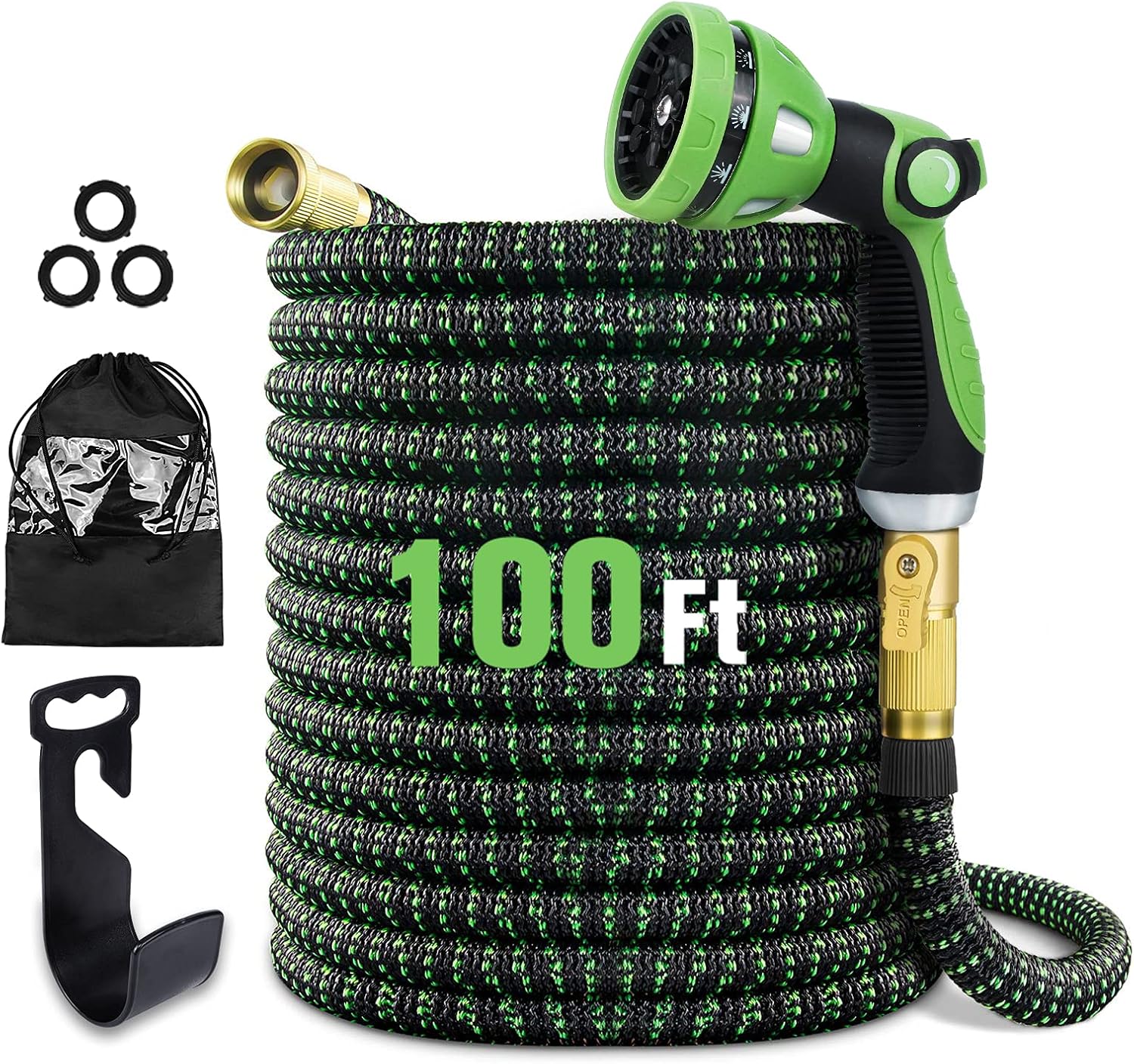 Augtarlion 100 ft Expandable Garden Hose with 10 Function Sprayer, Leak-proof Lightweight Expanding Garden Water Hose with 100% Solid Brass Fittings