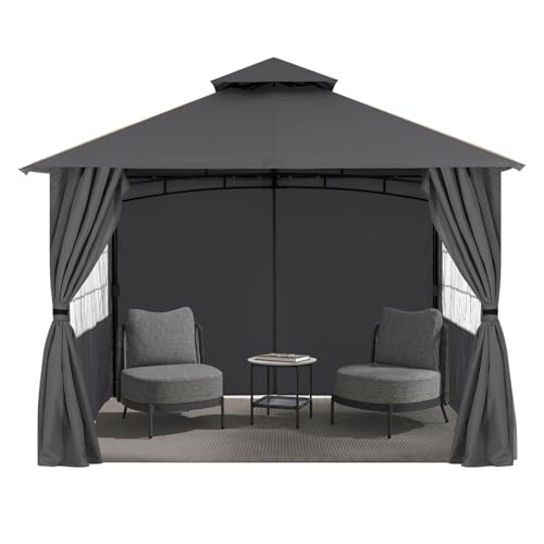 MASTERCANOPY Patio Gazebo Steel Frame Outdoor Gazebo with Windows Curtains (11x11,Dark Gray)