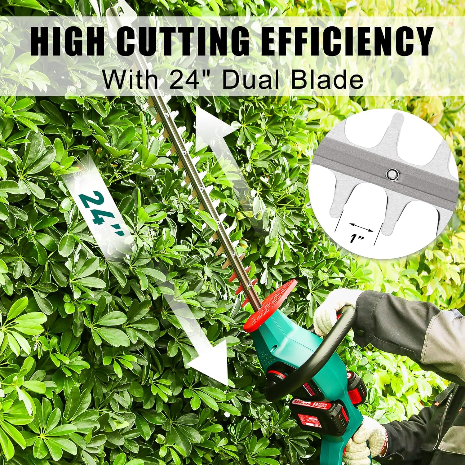 HYPERECHO Cordless Hedge Trimmer 40V MAX 24-Inch 1" Cutting Capacity Cordless Shrub Trimmer Electric Hedge Trimmer Brushless Motor (2.0Ah