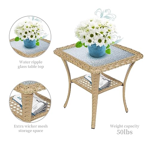 Patio Wicker Chairs Swivel Rocker - Outdoor Swivel Rocking Chairs Set of 2 with Rattan Side Table