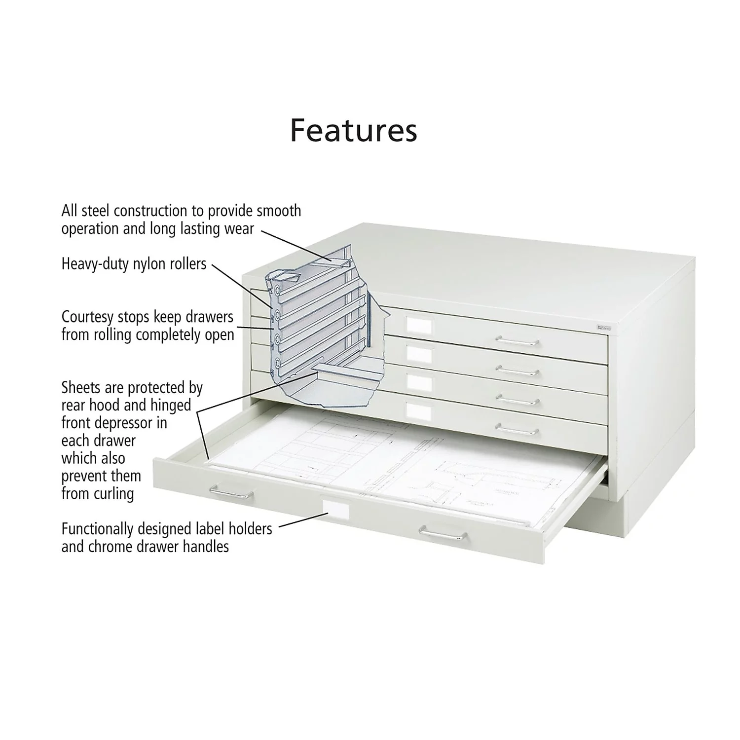 Safco 5 Drawer Small Metal Flat Files Cabinet in Light Gray