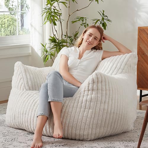 Giant Bean Bag Chairs for Adults with Filling Plush Fluffy Bean Bag Chairs for Teens with Armrests Comfy BeanBag Lazy Couch Sofa Chair for Bedroom