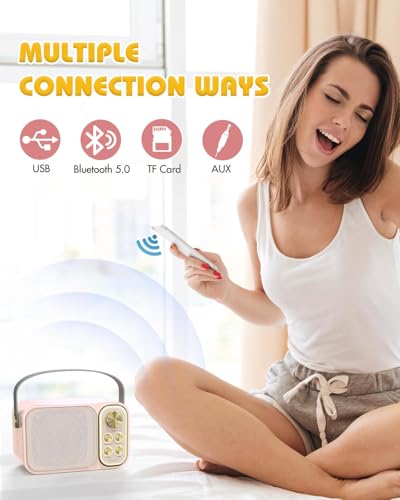 Mini Karaoke Machine for Kids with 2 Wireless Microphone, Portable Bluetooth Speaker, Kids Karaoke Machine to Sing Anywhere, for Girls