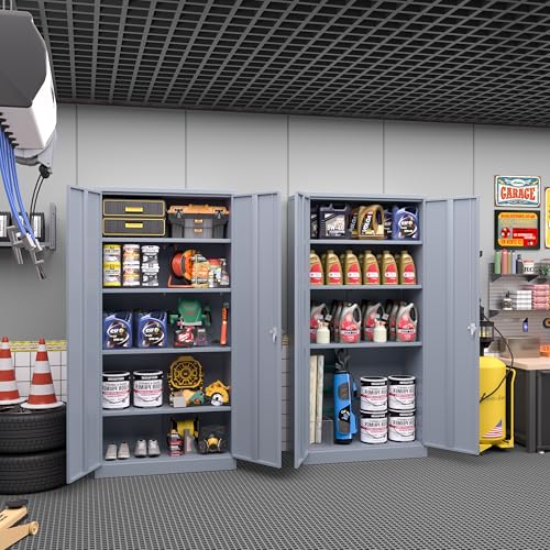 Greenvelly Steel SnapIt Storage Cabinet 72" Locking Metal Garage Storage Cabinet with 4 Adjustable Shelves, 2 Doors and Lock for File, Office, Garage