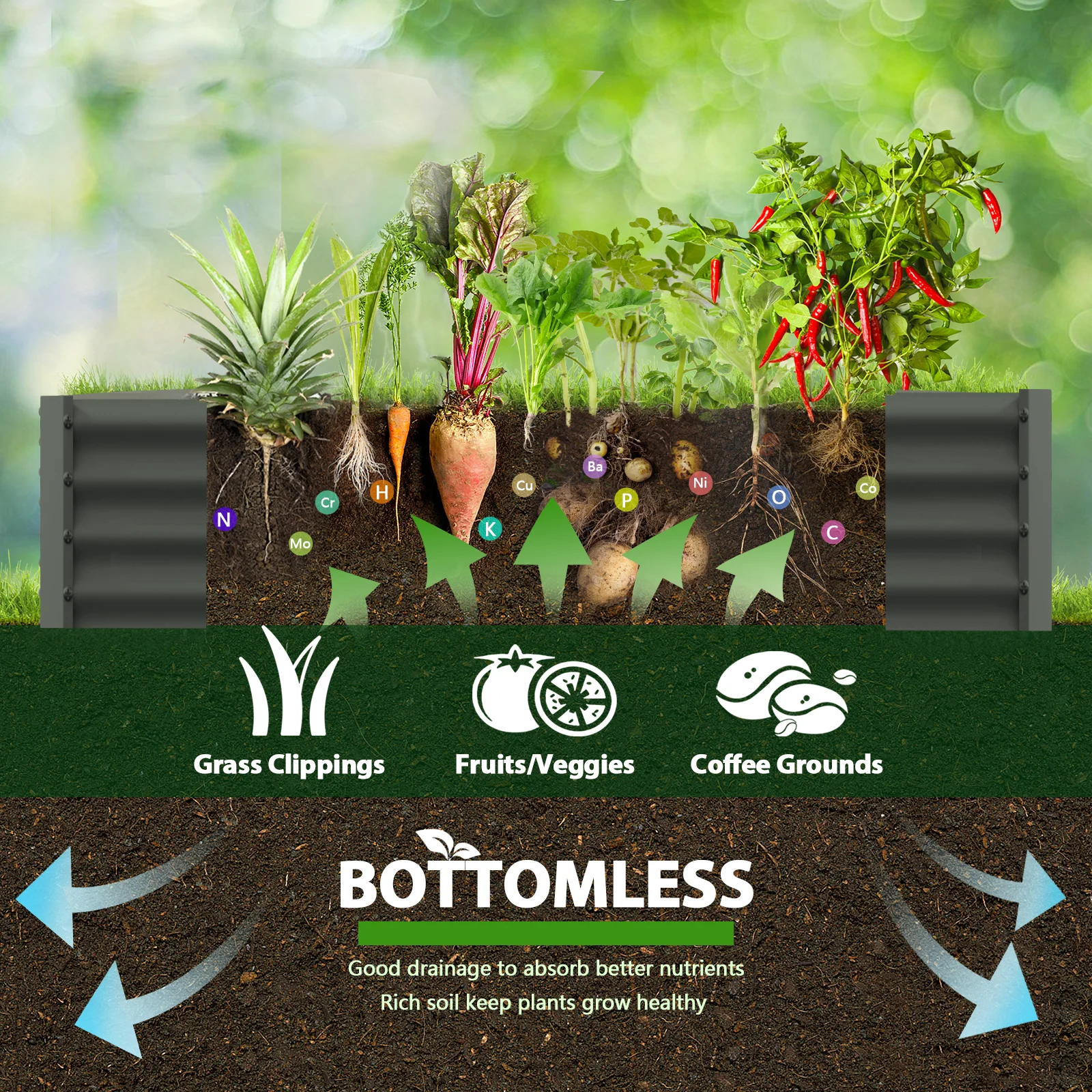 TRAMULL 2 Pack 8x3x1ft Metal Galvanized Raised Garden Bed for Vegetables Flowers Ground Planter Box (Gray) - Radiant Selections