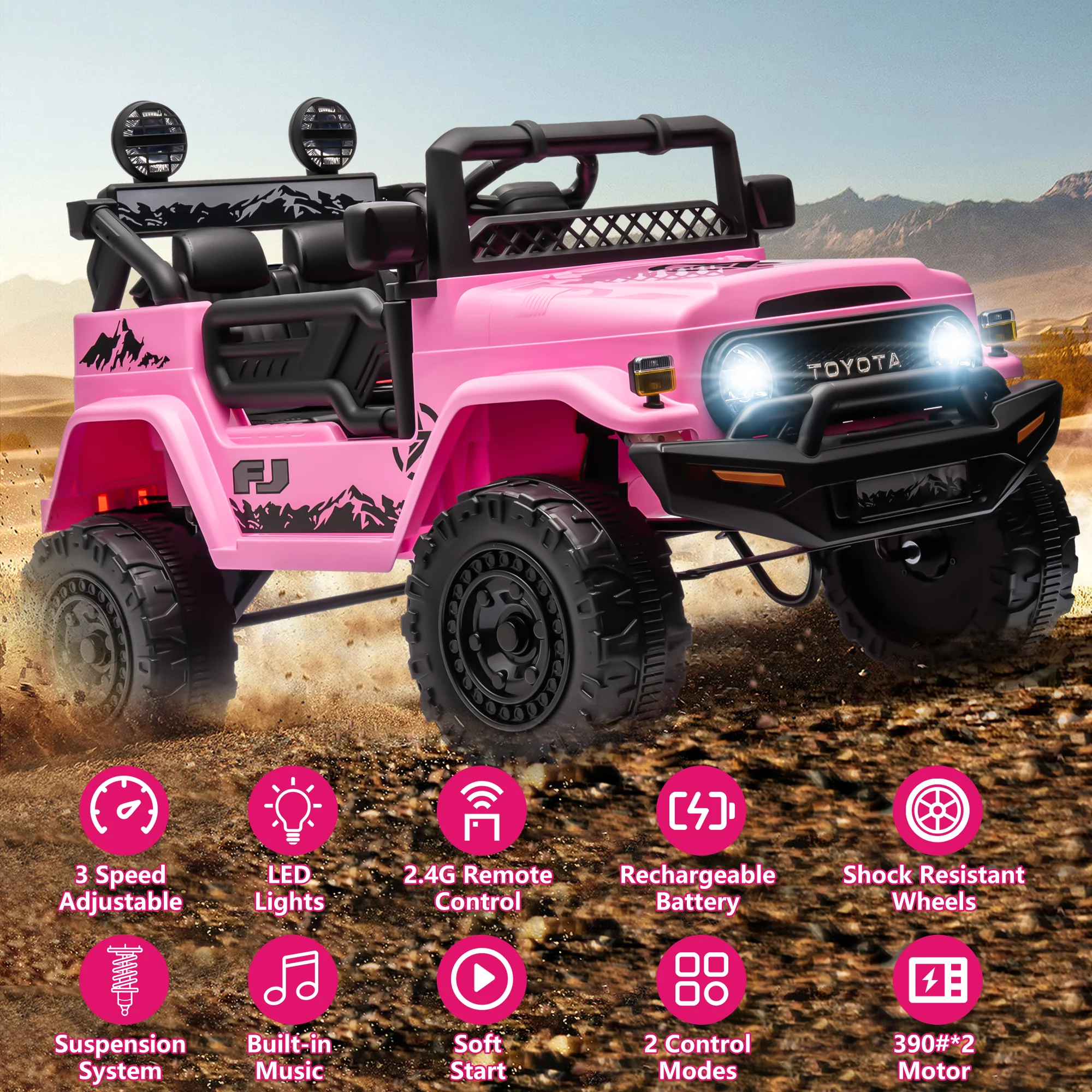 12V Ride on Cars with Remote Control, Licensed Toyota FJ Cruiser Ride on Trucks Vehicle with Bluetooth, Music, MP3/USB Port