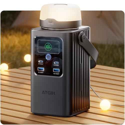 Camping Portable Power Station 198.4Wh, [4-Port Fast Charging] LiFePO4 Battery Power Bank Small Electric Generator with Detachable Light