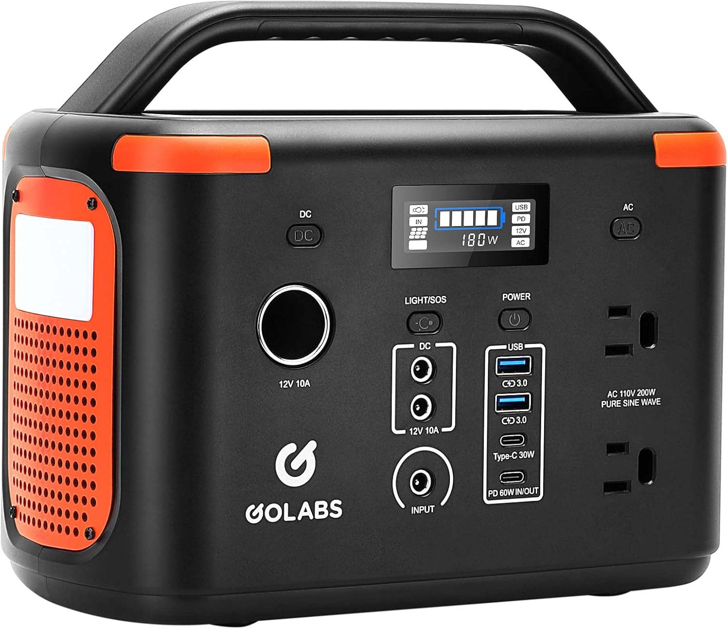 GOLABS i200 Portable Power Station, 256Wh LiFePO4 Battery with 200W Pure Sine Wave AC Outlet, PD 60W Type C QC3.0