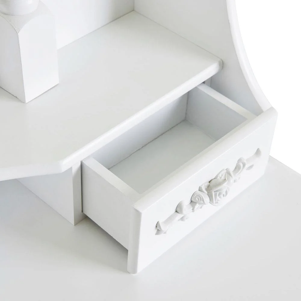 SamyoHome Vanity Table Set, Makeup Dressing Table with Mirror, Vanity Desk with Cushioned Stool 4 Drawers, White