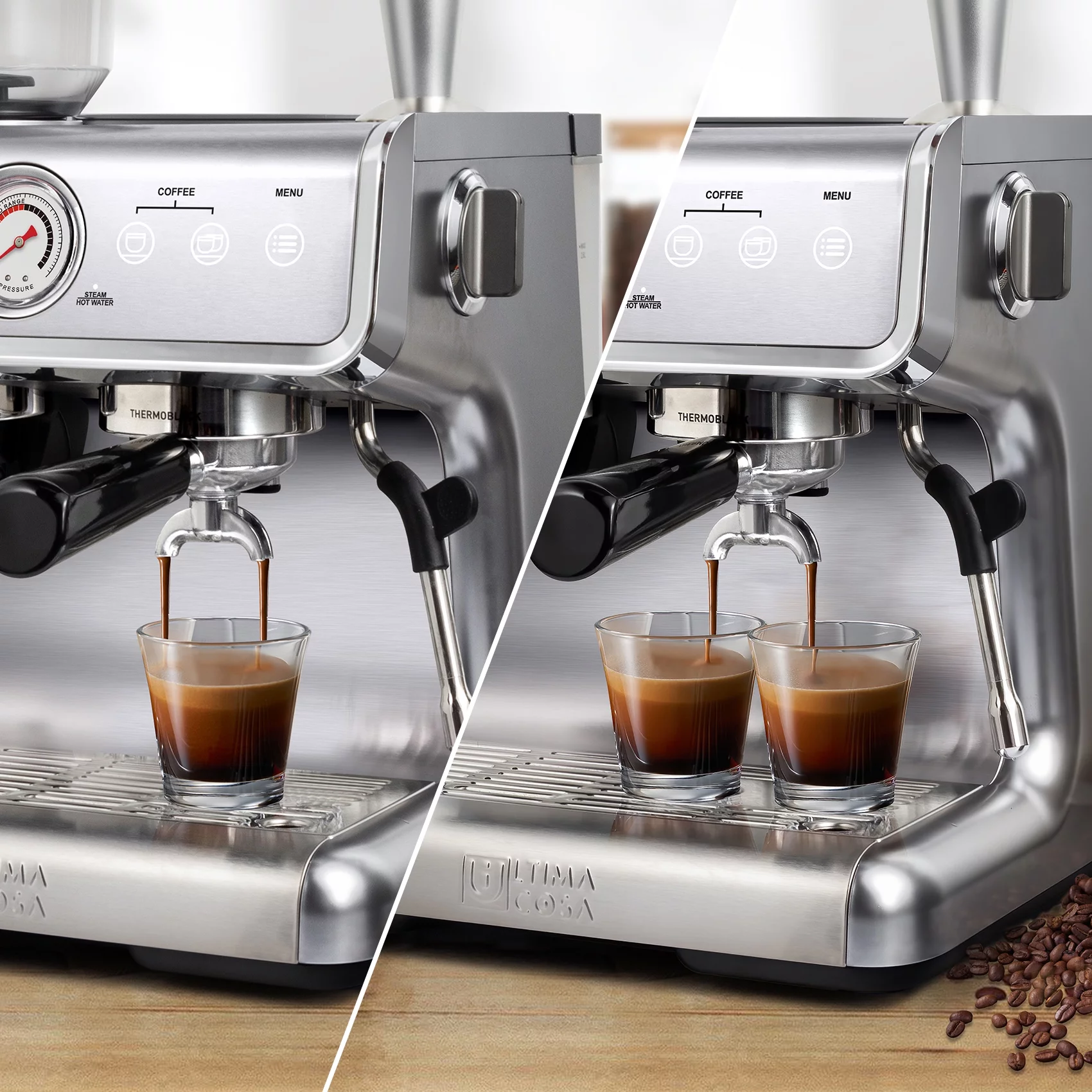 Ultima Cosa New Presto Bollente Semi-Automatic Espresso Machine - Silver - 2 Litre Water Tank