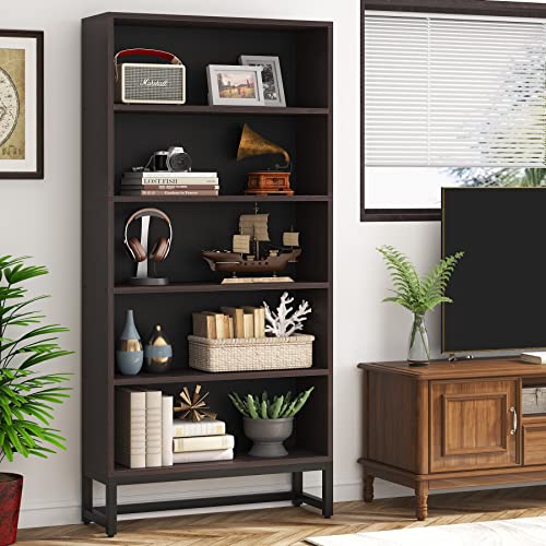 Tribesigns Tall Bookcase Black Bookshelf, 70.8” Large Bookcases Organizer with LED Lights