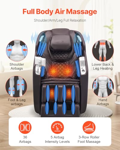 VEVOR Massage Chair, 4D Full Body Zero Gravity Recliner with SL Track, Yoga Stretch, AI Voice Control, Heat, Foot Roller, Retractable Pedal
