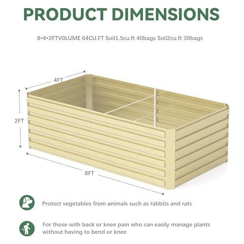 FOOWIN 2pcs 8x4x2ft Galvanized Raised Garden Bed, Planter Raised Garden Boxes Outdoor, Large Metal Raised Beds for Gardening