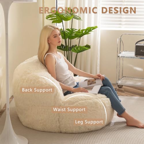 BYBYME Giant Bean Bag Chair, Faux Fur Bean Bag Couch with Filler Large Living Room Bean Bag Chairs for Adults