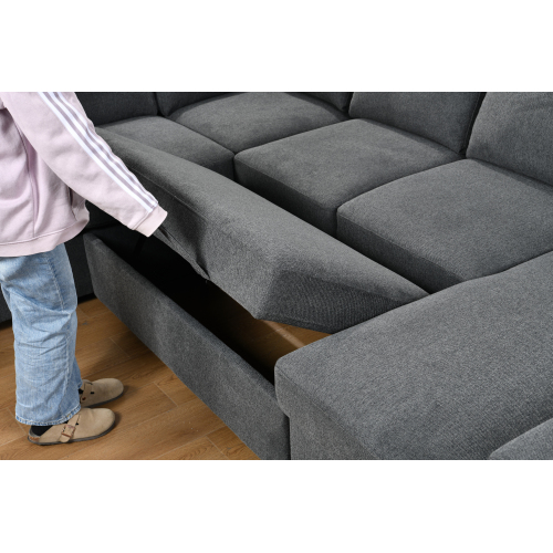 Dolonm 125'' Sleeper Sofa with Pull Out Bed and Storage Chaise Ottoman, U Shaped Sectional Couch with Adjustable Headrest and Stools for Living Room