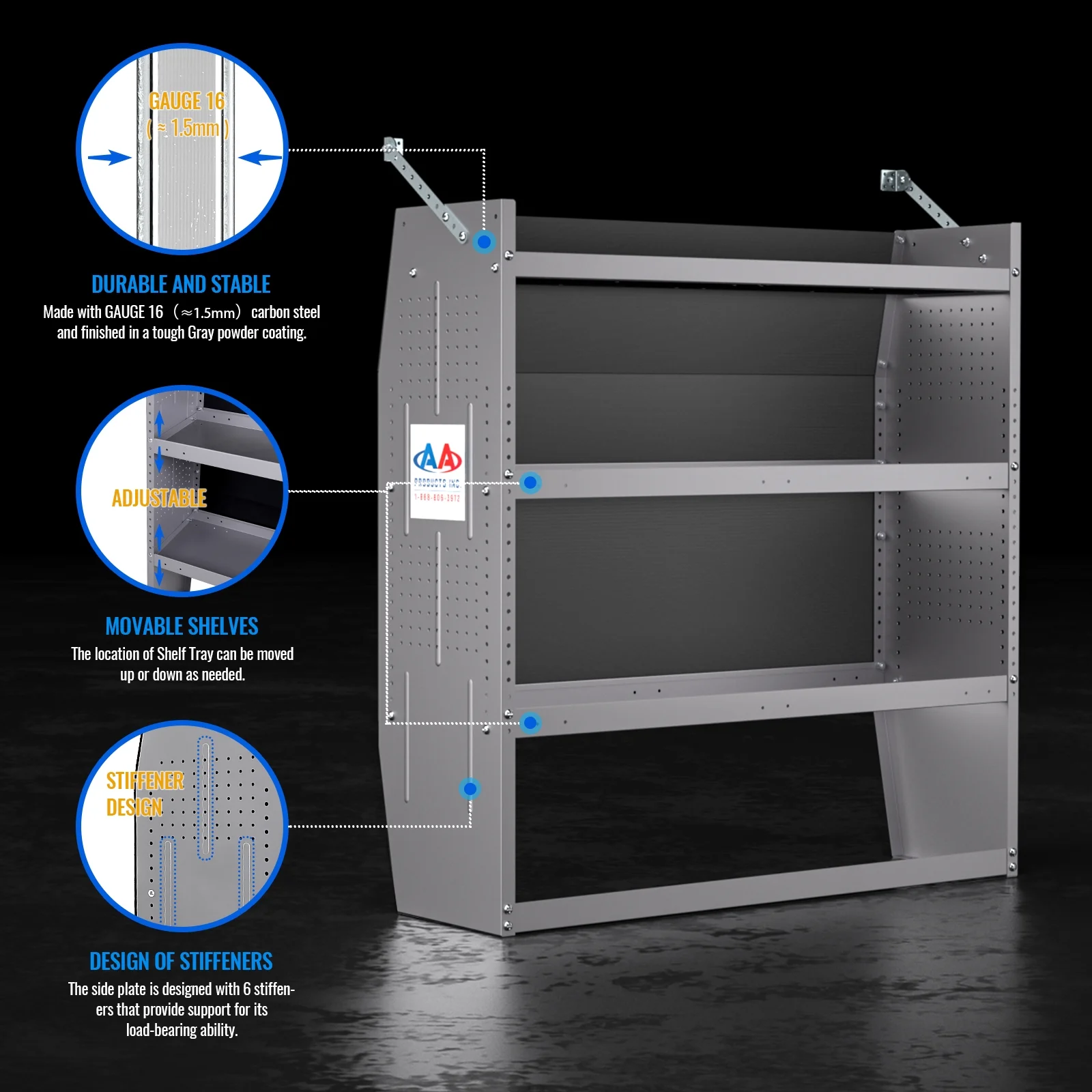 AA Products SH-4304 Steel Van Shelving Storage System Fits for NV200, Transit Connect 2014+, Promaster City and Chevy City Express