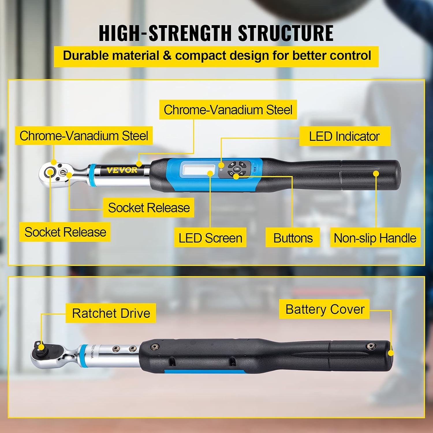 VEVOR Digital Torque Wrench, 3/8 Drive Electronic Torque Wrench, Torque Wrench Kit 1.1-22.12 ft-lbs Torque Range Accurate to ±2%