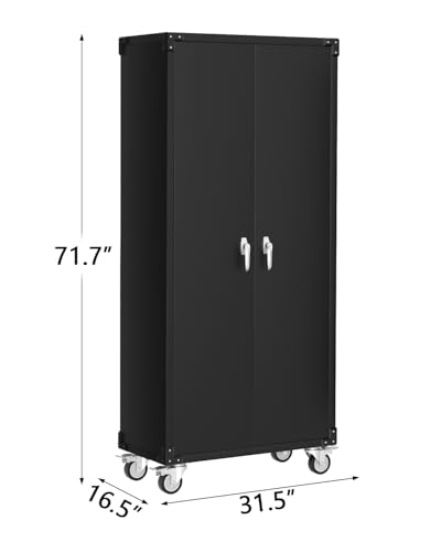GarveeHome Garage Storage Cabinet with Wheels, 72" H Locking Metal Storage Cabinet with 2 Doors