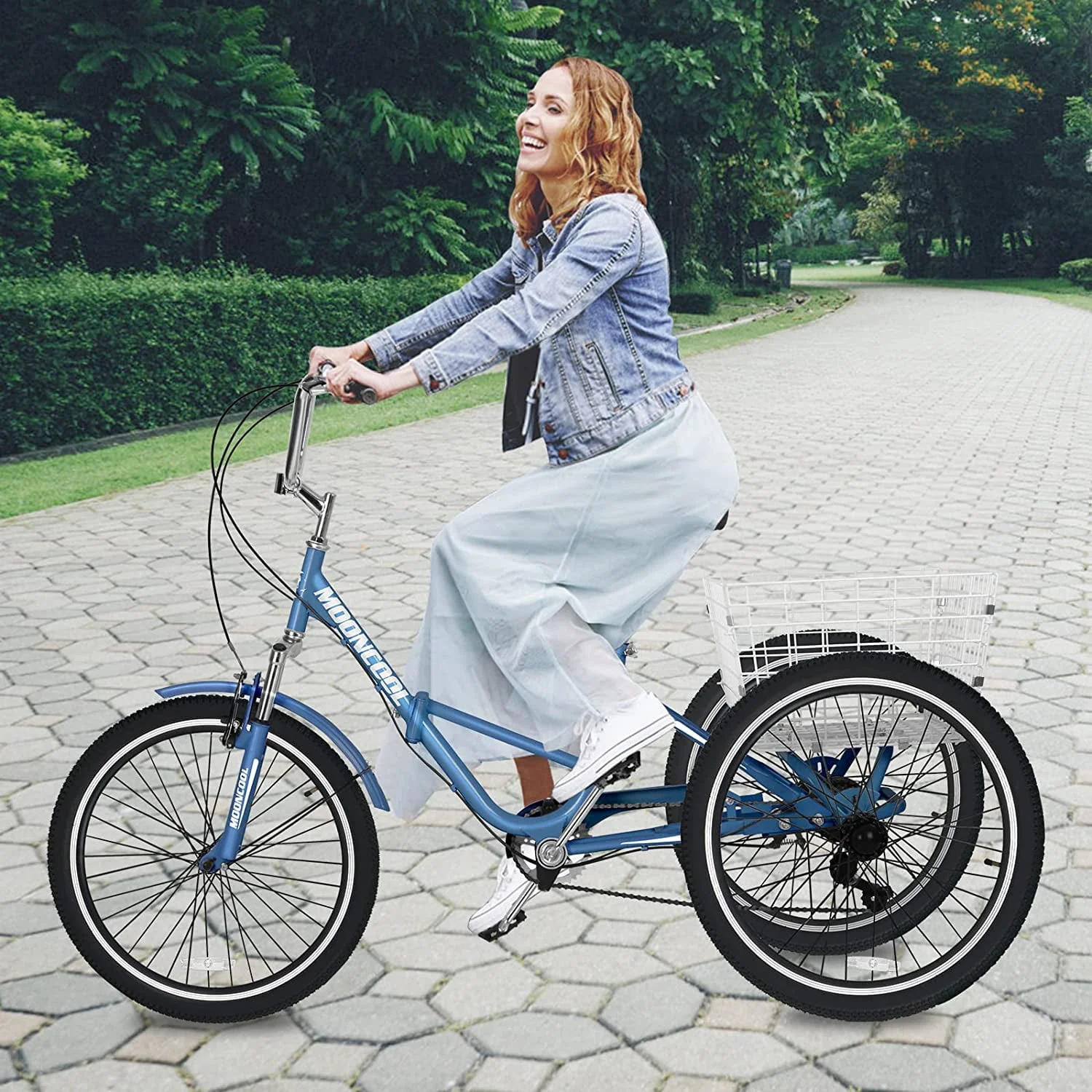 MOONCOOL Adult Folding Tricycle for Adults, 7 Speed 20/24/26 inch 3 Wheels Bikes with Basket, Foldable Tricycle for Adults, Women, Men, Seniors