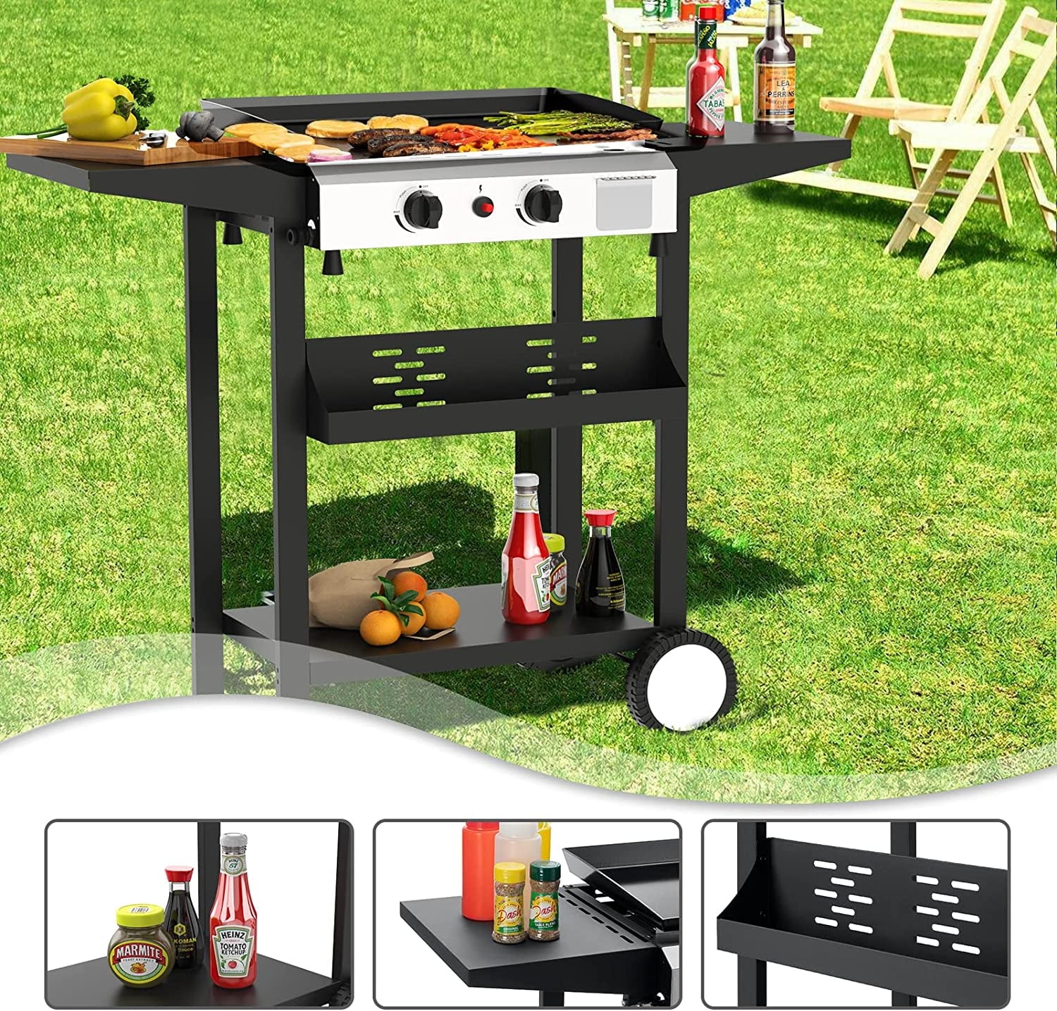 SKOK 3 Burner Gas Griddle-Outdoor Propane Griddle-BTU Propane Fuelled