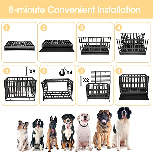 Enhanced Heavy Duty Dog Kennel Crate Cage with Strong Metal Frame, Double Doors and Lockable Wheels, for Extra Large Dog Breeds, Pet Playpen (Square