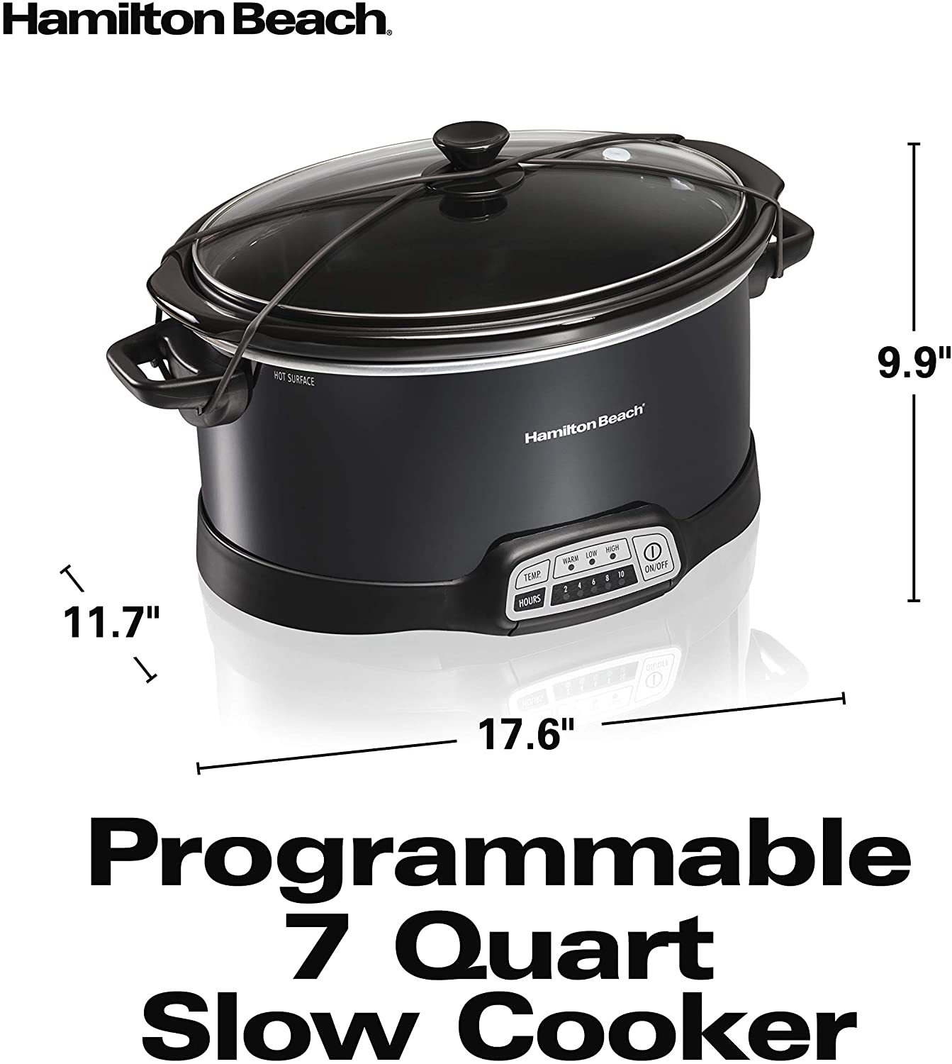 Hamilton Beach Portable 7-Quart Programmable Slow Cooker With Lid Latch Strap for Easy Transport, Dishwasher-Safe Crock, Black (33474)