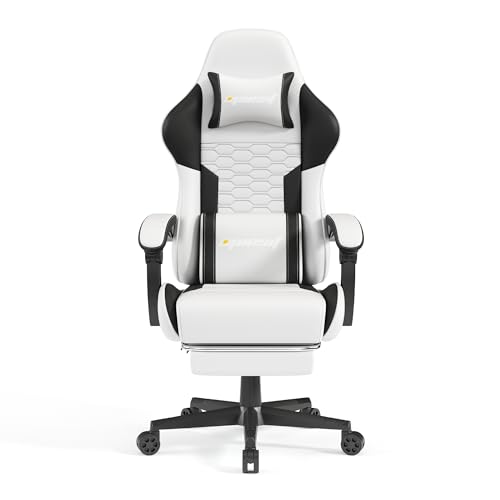 Gaming Chair, Computer Office Chair with Footrest, Linkage Armrests and Lumbar Support, High Back Ergonomic Gamer Chairs for Adults, Blue Fabric