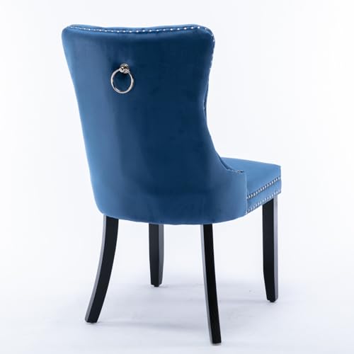 TRIPLE TREE Nikki Collection Dining Chairs Set of 2, Velvet Counter Chair with Chrome Nailhead Trim Back and Solid Wood Legs