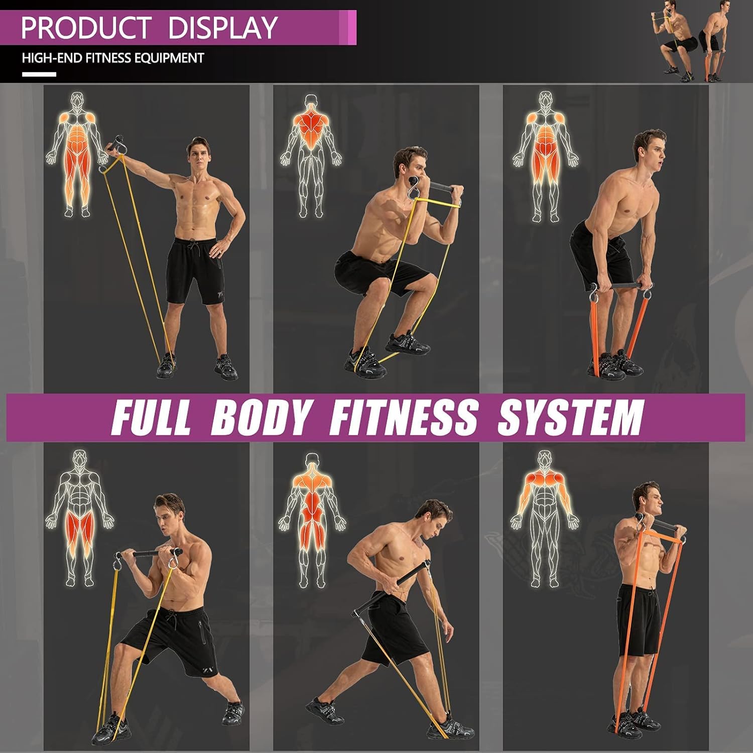 Resistance Bands Bar Set Portable Home Gym Equipment for Adults Strength Training for Chest Press Deadlift Squats Curl Full Body Workout Bands