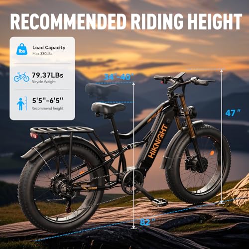 Dual Motor Electric Bike Peak 3000W, 52V 20AH Battery E Bike for Adults 26 Inch Fat Tire Mountain Electric Bicycle 38 MPH