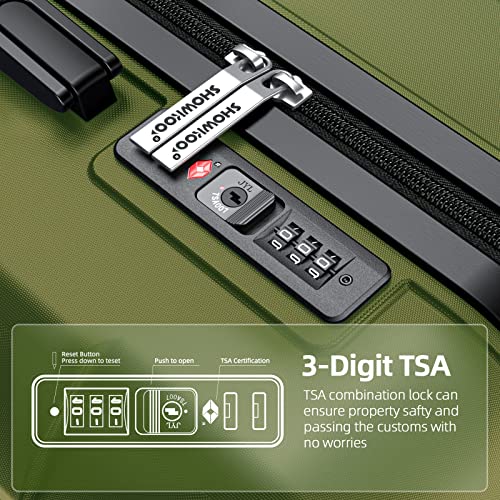 SHOWKOO Luggage Sets Expandable PC+ABS Durable Suitcase Double Wheels TSA Lock Black