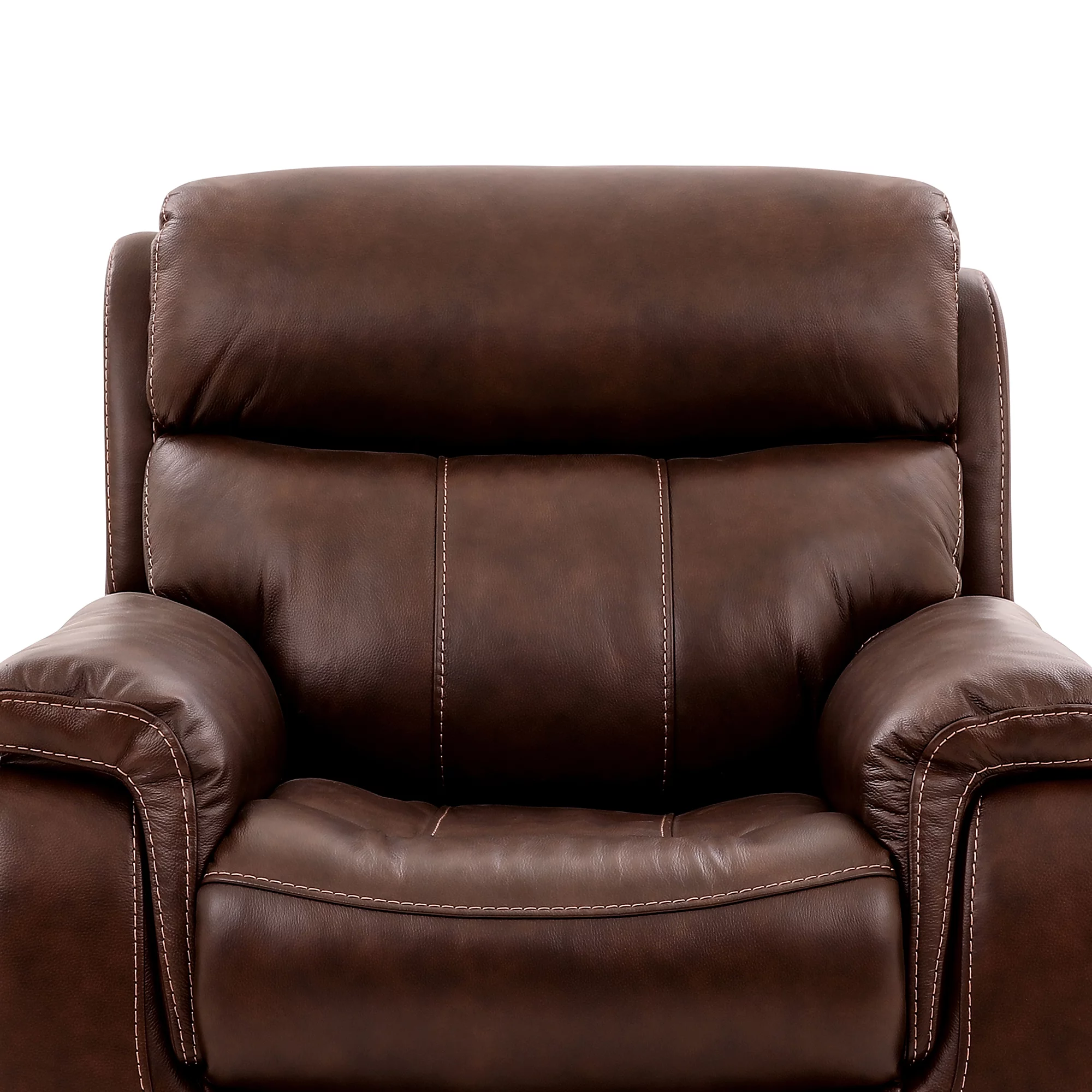 Armen Living Montague Leather Recliner with Power Headrest & Lumbar in Brown