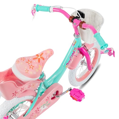 JOYSTAR Unicorn Kids Bike for Girls Ages 2-9 Years Old, 12 14 16 18 Inch Kids Bike with Training Wheels, Doll Seat, Streamers and Basket