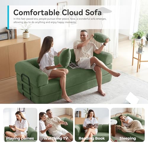 Convertible Sleeper Sofa Bed with Cylindrical Pillow, Comfy Foldable Sofa Bed Compressed Sofa in Box