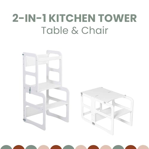 Kitchen Tower - Montessori Tower and Step Helper for Children - Foldable Study Table and Chair - Kitchen Helper (Black Color)