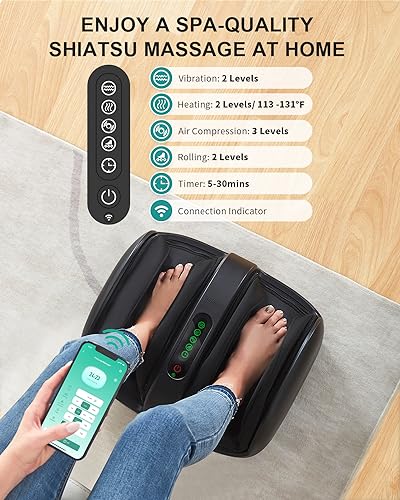 Nekteck Foot Shiatsu Massager for Circulation and Pain Relief, Smart Electric Massage Machine with Heat, Deep Kneading, Vibration