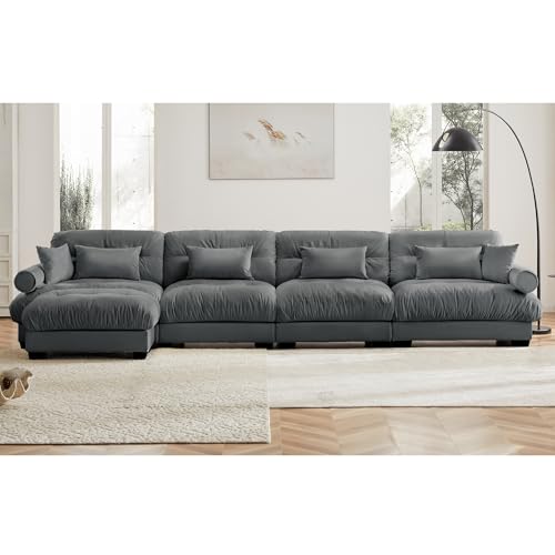 130" Modular Sectional Sofa,Velvet Upholstered Couches for Living Room,3 Seater Green Sofa Couch with Movable Ottoman