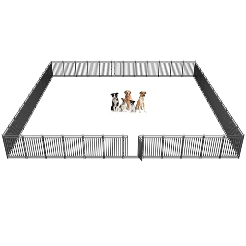 Dog Fence Outdoor Indoor, 40" Inch Height 16 Panels Dog Playpen for Large/Medium/Small Dogs Metal Dog Pen for Yard Camping and RV | Black-Silver