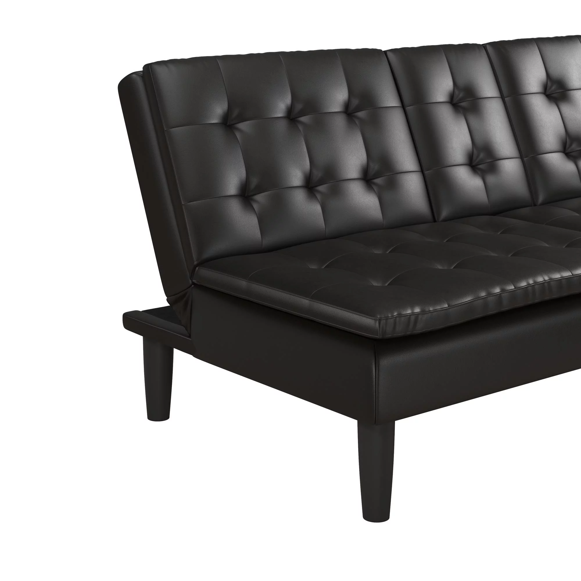 Mainstays Memory Foam Futon with Cupholder and USB, Black Faux Leather