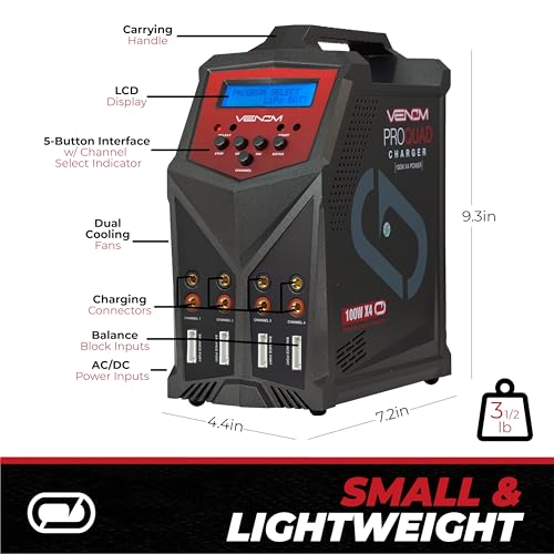 Venom Power - Pro Quad LiPo Battery Fast Charger with LCD Screen - 4 Ports at 100W Each