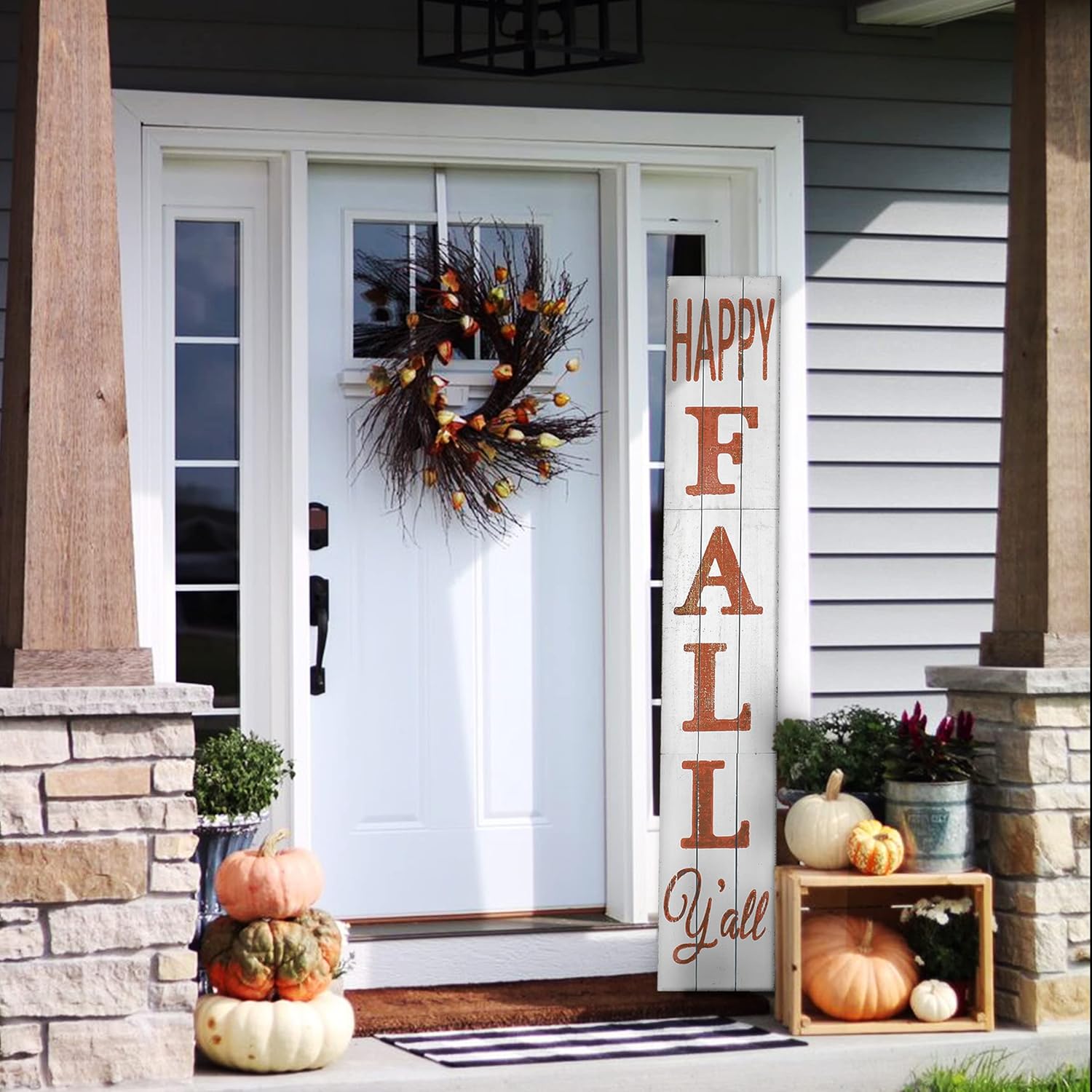 Outdoor Welcome Sign for Front Porch Decor, Interchangeable Seasonal Icons Vertical Welcome Sign, Modern Farmhouse Decor for The Home