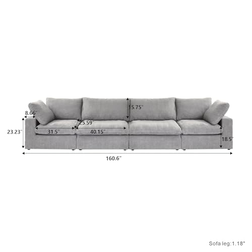160.6" Cloud Couch Modular Sectional Sofa for Livingroom,Oversized Convertible Sofa with Storage Ottomans,6 Seat Wide Couches