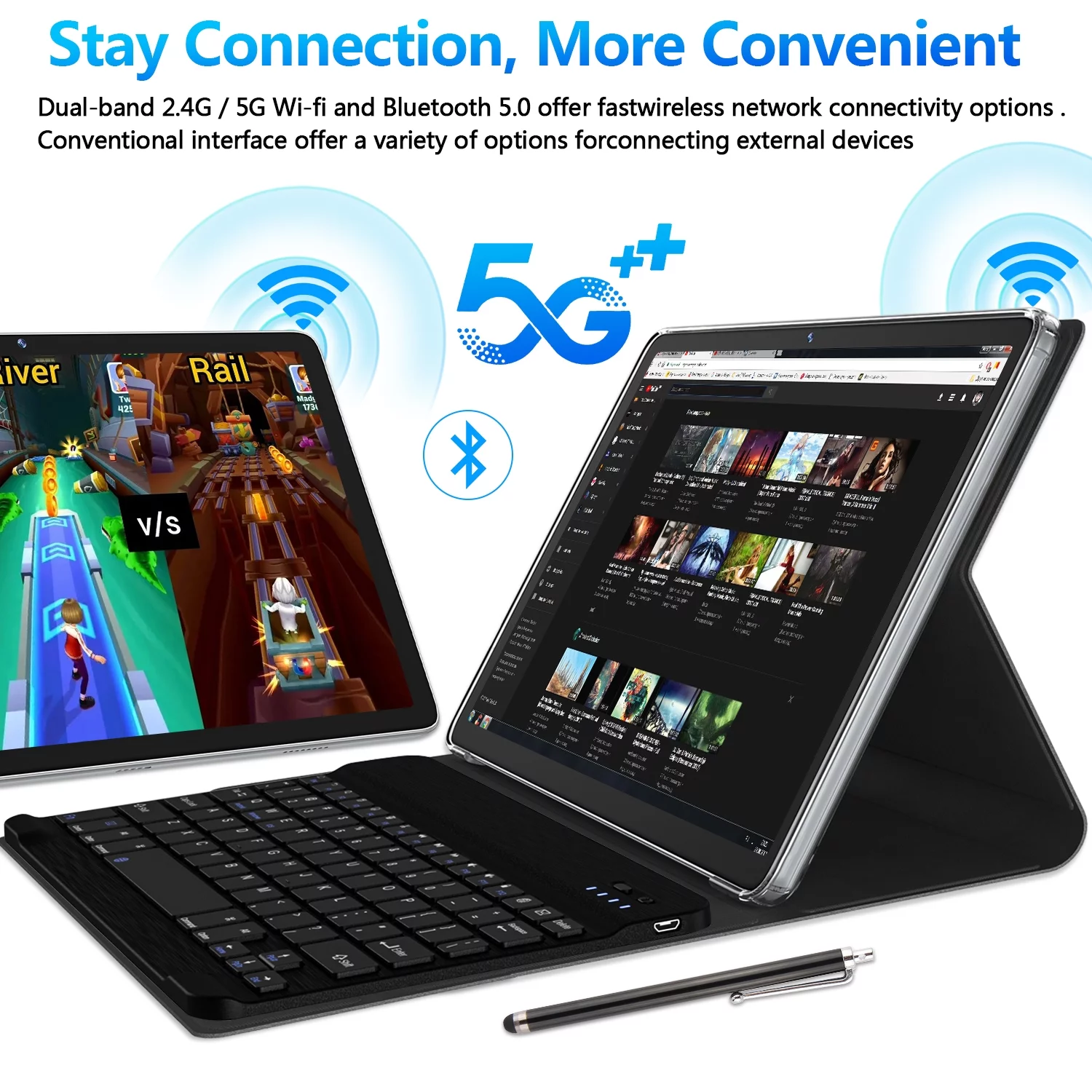 Android 12 Tablet 10.1 inch 128GB Tablet, 2024 Latest Update Octa-Core with Keyboard, Dual 13MP+8MP Camera, 5G WiFi, Bluetooth, GPS