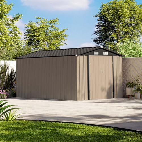 Patiowell 5x3 FT Outdoor Storage Shed, Tool Shed with Sloping Roof and Lockable Door, Metal Shed for Backyard Garden Patio Lawn, Brown