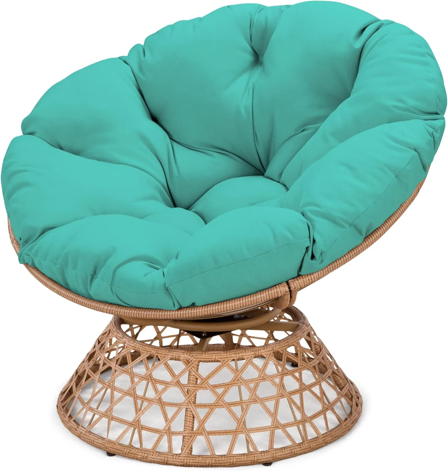 U-ToBe Papasan Chair with Cushion and 360°Swivel Base, 38" Wicker Papasan Lounge Chair with Cushion and Sturdy Frame, Large Saucer Chair, Lazy Chair