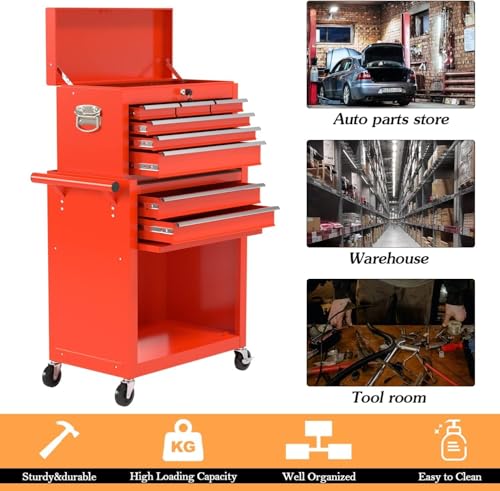 8-Drawer High Capacity Rolling Tool Chest, Removable Cabinet Storage Tool Box with Wheels and Drawers